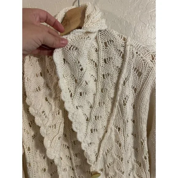 Y Coldwater Creek Cream Ramie & Cotton Chunky Knit Fisherman Cardigan - Picture 9 of 11